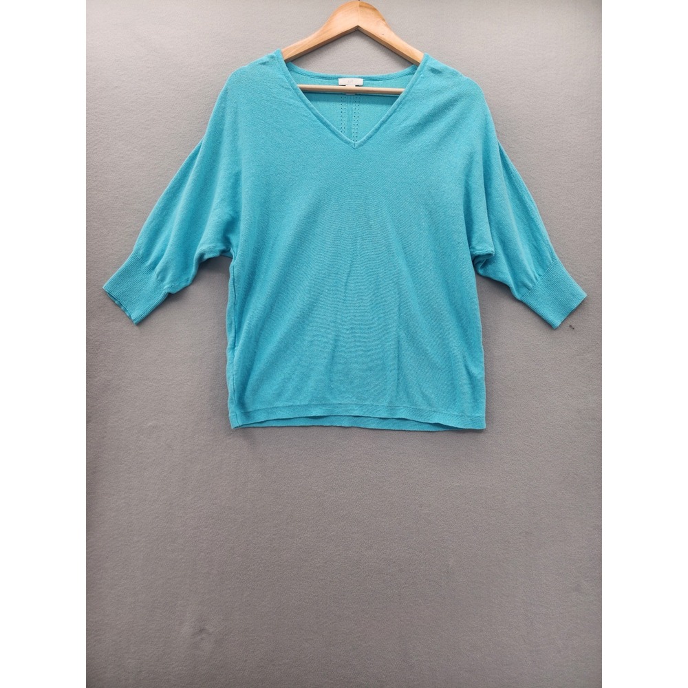 J. Jill Teal Blue Linen Blend V-Neck Dolman Sleeve Knit Sweater Top Womens‎ MP